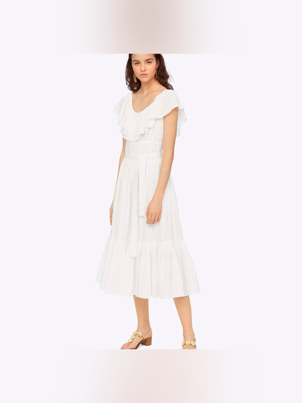 Tory Burch White seersucker Off-Shoulder Ruffle Maxi Dress